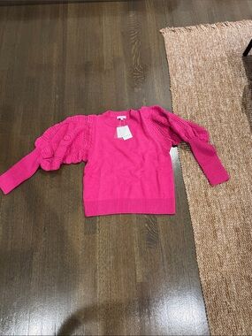 Fate Hot Pink Puff-Sleeve Crewneck Sweater